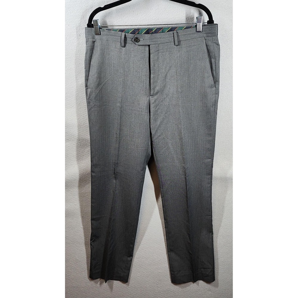 Chaps Pants Mens 34x32 Gray Dress Slacks Flat Front Stretch Classic Fit Office‎
